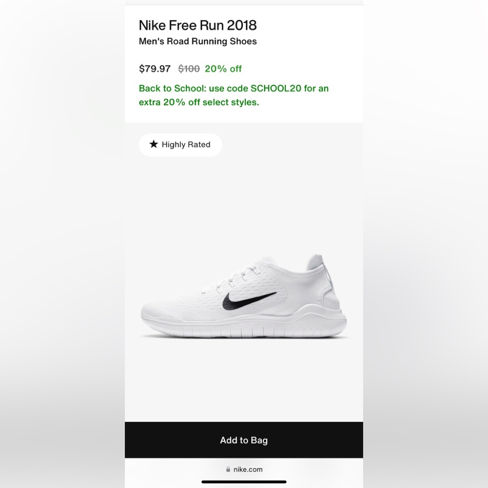 Nike Mens Free run 2018 white running shoes